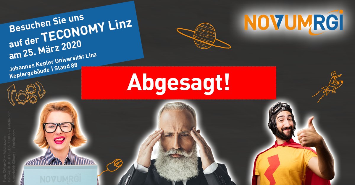 NOVUM_RGI's tweet image. #TECONOMY 2020 in #Linz endgültig abgesagt! Wir bedauern das sehr, aber es ist die einzig richtige Entscheidung! Wir freuen uns auf unsere Teilnahme 2021. Besuchen Sie unsere #Karriereseite und erfahren Sie mehr über unsere #Jobs: karriere.novum-rgi.de
@NOVUM_RGI, @RGI_Group