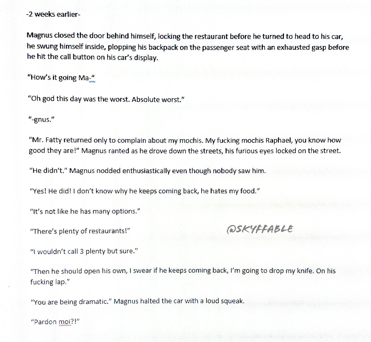 Skyffable's tweet photo. #snippet #newfic #Malec #Shadowhunters #ABO #smalltown #cats #Magnusisamess #andtired247 #Alecisoverwhelmed #andrude #oblivious #strangers #theycantwitheachother #theycantwithouteachother #plotisasurprise #Ineverusedsomanytags #loveyouguys ๐๐ https://t.co/48z9A6zuWK