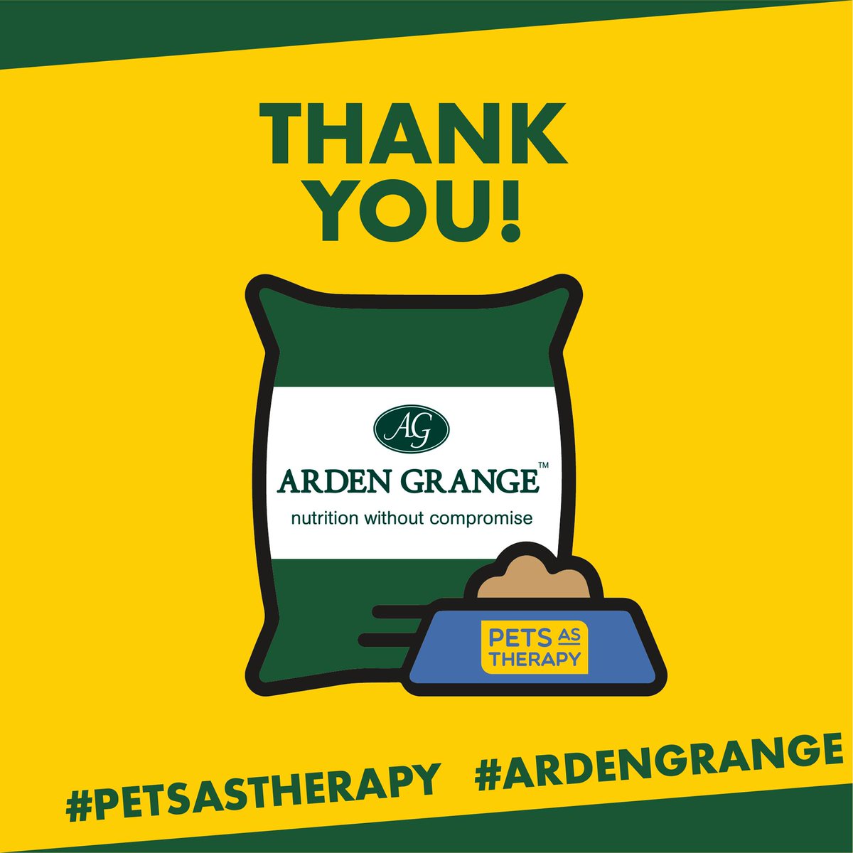PetsAsTherapyUK's tweet photo. We'd like to say a massive thank you to our partner 
@ArdenGrange an independent family run business, producing super premium pet foods. They've supported PAT for many years. #ArdenGrange #PetsAsTherapy #MondayMotivation #pets https://t.co/bMc76cM0HW