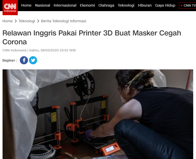 _novelia's tweet photo. untuk mengatasi kelangkaan masker dan penularan covid 19 yakni dengan masker 3DcrowdUK, alat tersebut merupakan masker khusus bagi tenaga medis yang dibuat dengann menggunakan alat printer 3D. https://t.co/7H1dTVizy6