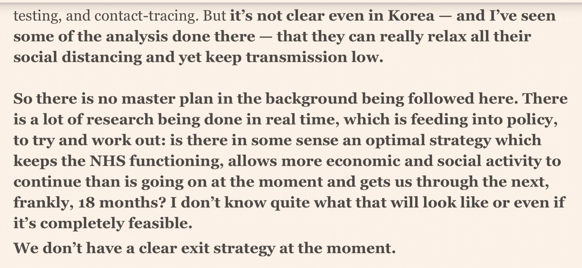 Fantastic, detailed discussion between  @FT's  @jemimajoanna and  @neil_ferguson, lead author of the Imperial College covid report.Ferguson does not believe UK currently has an exit strategy, and doesn't believe any other country has solved this either  http://ftalphaville.ft.com/2020/04/04/1586015208000/Imperial-s-Neil-Ferguson---We-don-t-have-a-clear-exit-strategy-/