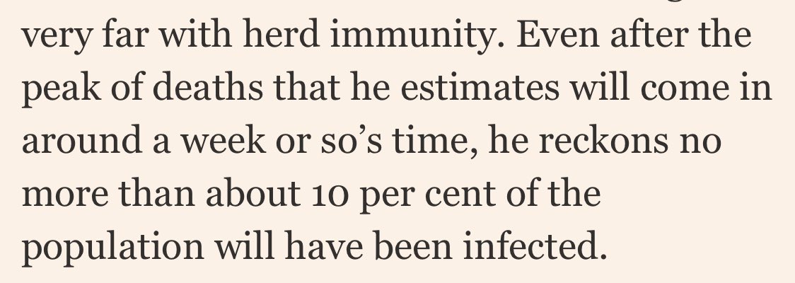 Also reassuring to hear that Ferguson's own estimates are in line with mine last night, that UK is around a week from peak daily deaths  https://twitter.com/jburnmurdoch/status/1247243903855661061?s=21