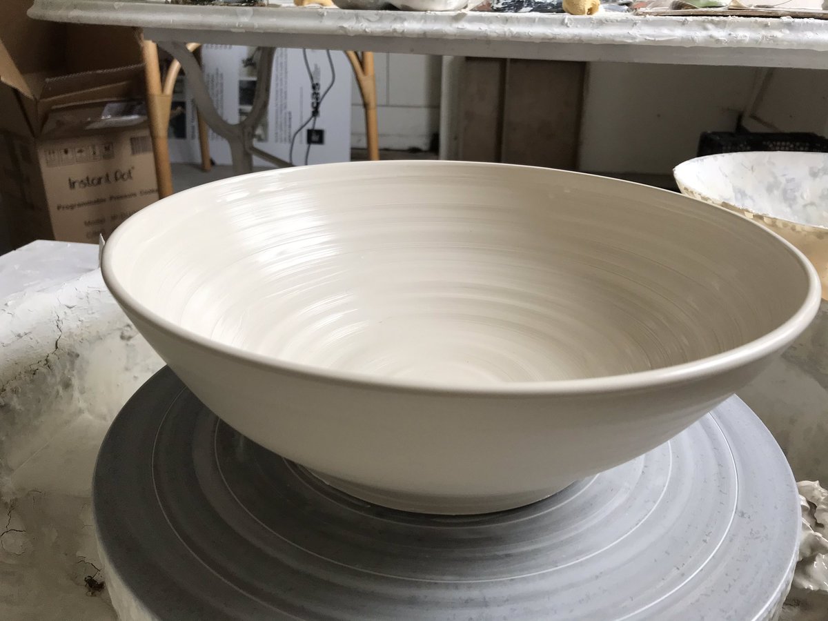Latest attempt at throwing some porcelain- maybe a fruit bowl? 🍇 🍉 🍈