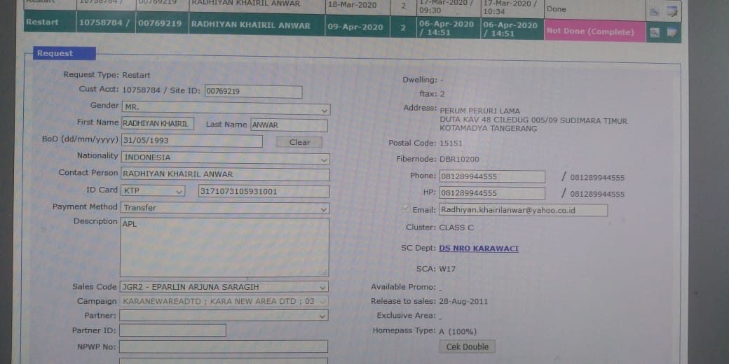 Radhiyan_KA's tweet photo. @FirstMediaCares mohon untuk dipasang segera. Karena disitu tidak tertulis kapan dipasangkan. Sales lain tidak bisa input. Karena sales ini berbuat seperti itu. Kalau emang tidak bisa dibatalkan. Mohon untuk segera dieksekusi. https://t.co/usAUBqRP4S