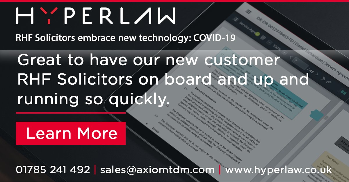 AxiomTDM's tweet photo. Great news to have the fantastic team over at RHF Solicitors adopt HyperLaw to help them to continue to deliver the superb service they always do. https://t.co/7llh656REE