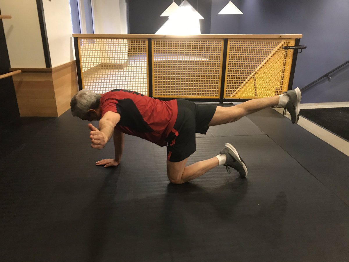 Julio Salado Olderadults Core Rotary Stability Home Exercise 69y O Performs Bird Dog Variation Side Raises Strengthens Mid Trap Neutral Wrist Isometric Leg Extended Posterior Chain Core Stability Multi Joint Fun Learn More