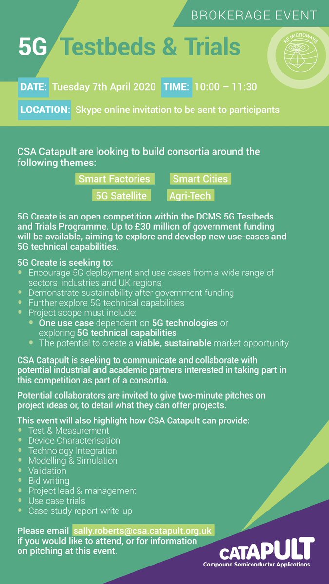 📢 We've just kicked off our #5G Testbeds & Trials Brokerage virtual event!

Unable to make it? View our agenda and more information below. 

Stay tuned for more events, similar to this, coming soon. #technologyfunding #innovation