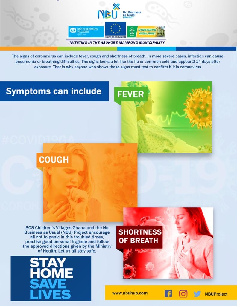 Coronavirus is real and can make you sick. 

Some symptoms include;

~ fever
~ a runny nose
~ cough
~ sore throat
~ possibly a headache

If you experiencing these symptoms, do not panic. Keep calm and reach out to this emergency contact number 112. 

#SpreadCalmNotFear
