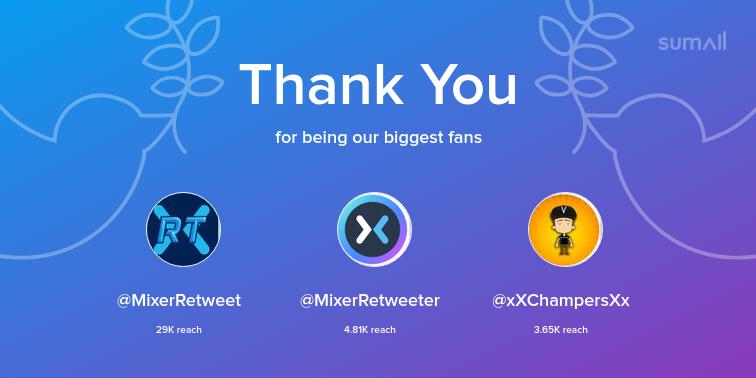 MixrMr's tweet photo. Our biggest fans this week: MixerRetweet, MixerRetweeter, xXChampersXx. Thank you! via https://t.co/Nro4a2g1GB https://t.co/nx2aPBFdn1