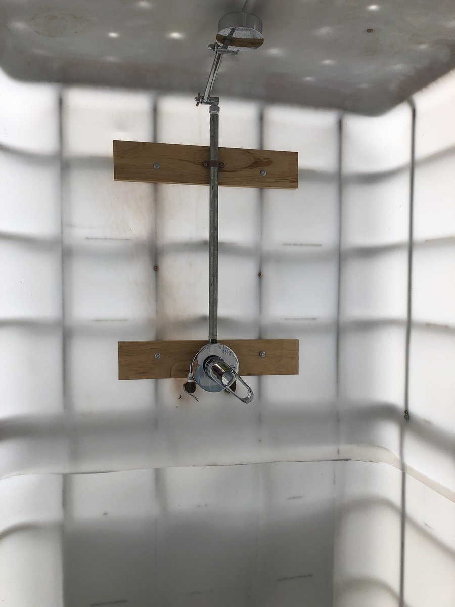 AlbertGorman1's tweet photo. Renovating our bathroom atm, only 1 bathroom in house. Shower problem solved #IBCchallenge https://t.co/NYDUNAs7zO