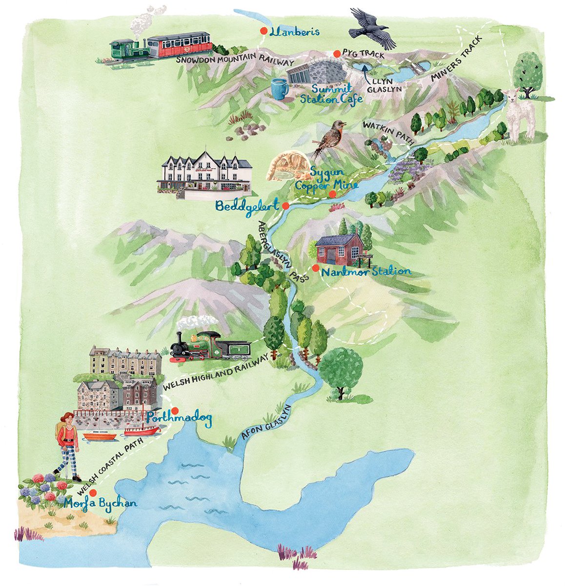 A walking route through beautiful #Snowdonia for the current edition of BBC Countryfile Magazine #illustration #map #wales #countryside