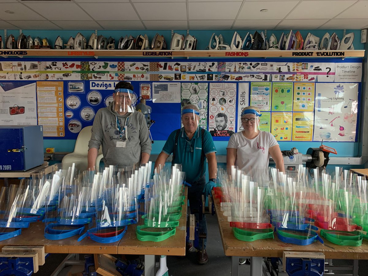 HansonAcademy's tweet photo. 200 visors were manufactured at Hanson in D&amp;T yesterday. 

100 have been posted to Manchester NHS and 100 are going to be delivered to Bradford NHS.

Today we are  manufacturing more for local care homes and Doctors surgeries. https://t.co/2g15p5W8K5
