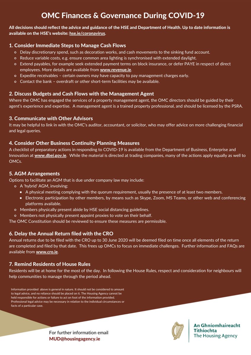 Apartment Owners' Network - Líonra Úinéirí Árasáin (@apartmentowners) on Twitter photo Information from <a href="/HousingAgencyIE/">The Housing Agency Ireland</a> for owners' management companies during #COVID19IRELAND Information from <a href="/HousingAgencyIE/">The Housing Agency Ireland</a> for owners' management companies during #COVID19IRELAND