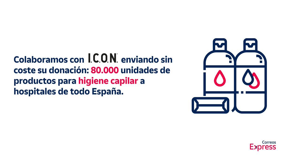 CorreosExpress's tweet photo. .@ICON_es dona 80.000 cosméticos para el cuidado del cabello a todos los sanitarios que trabajan durante el Covid-19 y en Correos Express hacemos llegar los productos a los hospitales españoles de forma rápida y segura. #EntregasSeguras #ComprometidosContigo #CorreosExpressAyuda https://t.co/KIIzYBfB2w