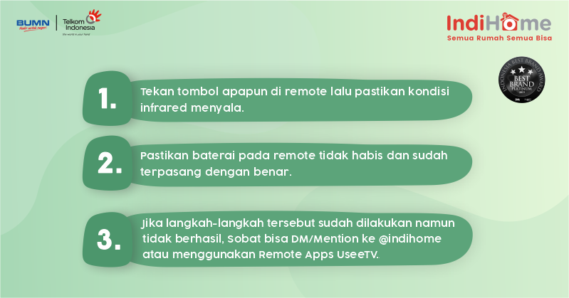 Telkom_EYF's tweet photo. Mau pindah channel tapi remote IndiHome TV malah bermasalah? Jangan khawatir, ikuti beberapa cara ini yang Sobat bisa lakukan #dirumahaja untuk memastikan remote Kamu berfungsi dengan normal ;)

Untuk tahu tips seru lainnya, follow @IndiHome sekarang ya ;)

#SemuaRumahSemuaBisa https://t.co/Oci5njFIMy