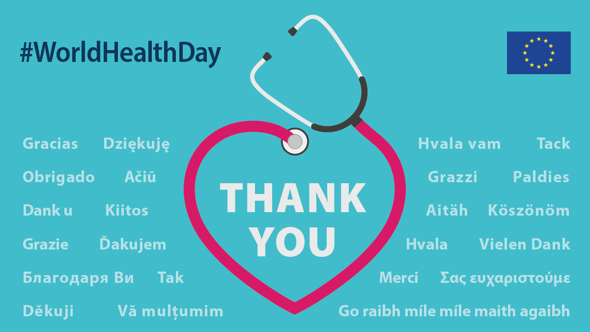 EUErasmusPlus's tweet photo. On #WorldHealthDay, we honour healthcare workers, who are fighting day and night to keep us safe from the #Coronavirus. They protect our lives!

👏 T
❤️ H
👏 A
❤️ N
👏 K

👏 Y
❤️ O
👏 U

More on EU support to medical professionals ➡️ https://t.co/vgQr8xwIj0

#StaySafe #StayHome https://t.co/5BpnIHUIUb
