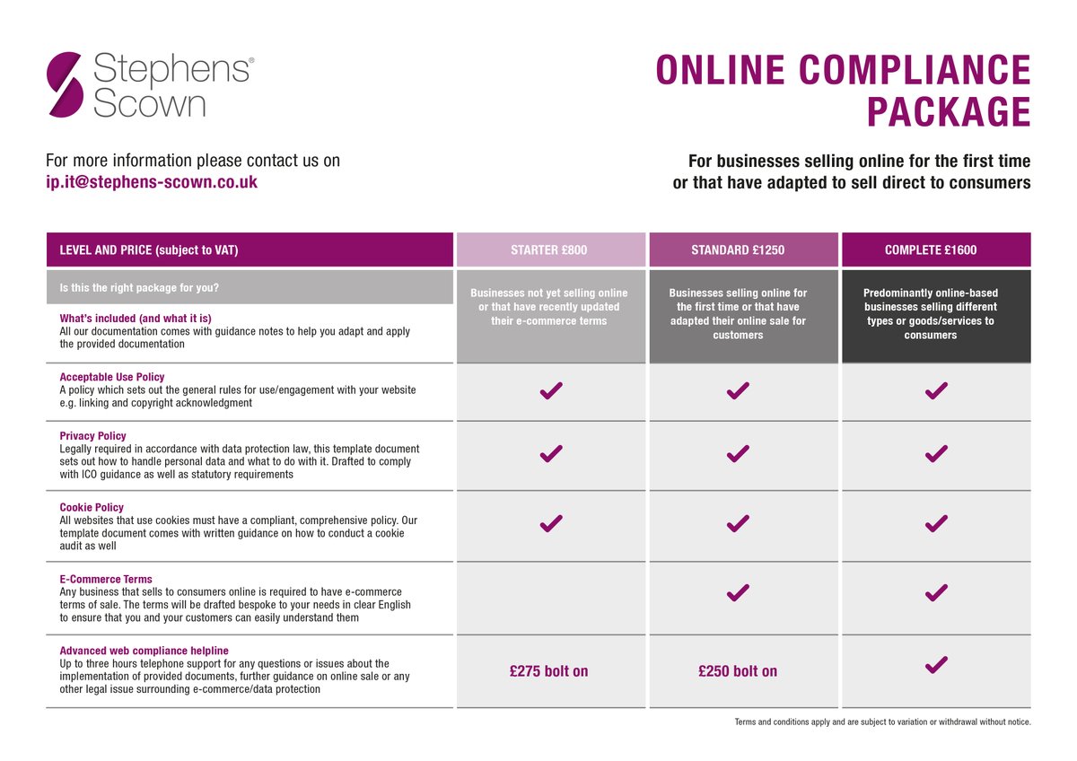 For businesses selling online for the first time, or that have adapted to sell direct to consumers, we can assist you with your legal obligations. Our Online Compliance Package covers the essential policies and terms to help your business adapt👇

stephens-scown.co.uk/app/uploads/20…
