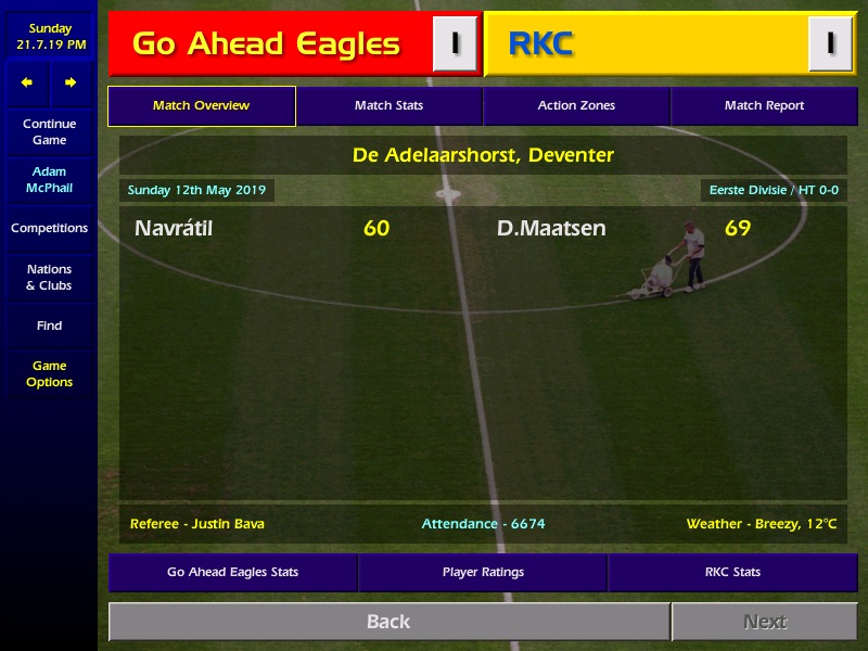 ....The deadlock is finally broken on the hour by Jaroslav Navratil but is pegged back 9 minutes later by RKC's Darren Maatsen. The full time whistle blows and the Go Ahead Eagles faithful flood onto the pitch to celebrate.   #CM0102