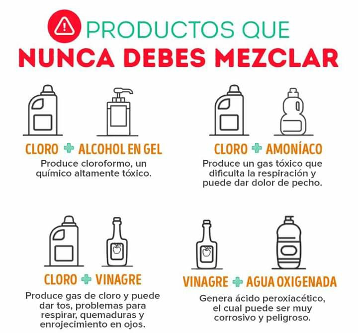 En esta cuarentena evita mezclar estos químicos, a ti y a tu familia podría hacerles más daño que el COVID-19.
#LaPrevencionEstaEnTusManos