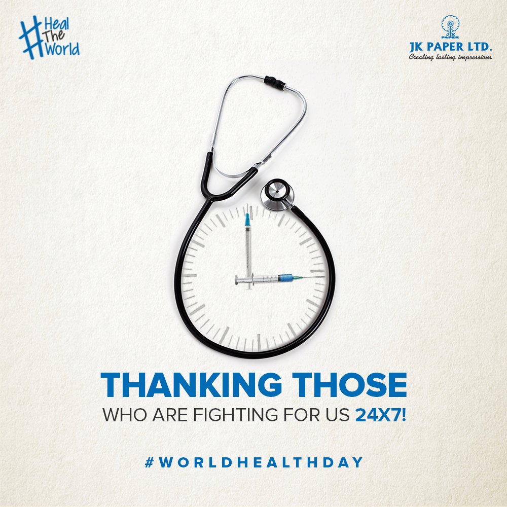 JKPaperIndia's tweet photo. This #WorldHealthDay, letโs bow down to the constant dedication and efforts of our doctors
and nurses - who are #CreatingLastingImpressions by doing their bit to keep us safe and healthy.
#WorldHealthDay2020 #StayAtHome #StaySafe #Covid_19 #JKPaper https://t.co/s22IGjRoS6
