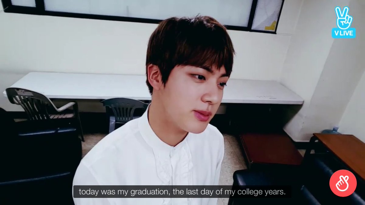 Jin is also a university graduate. He was accepted into Konkuk university, a prestigious university for acting with extremely selective admissions, and attended while having a very busy schedule as an idol. He later graduated and enrolled in postgrad studies