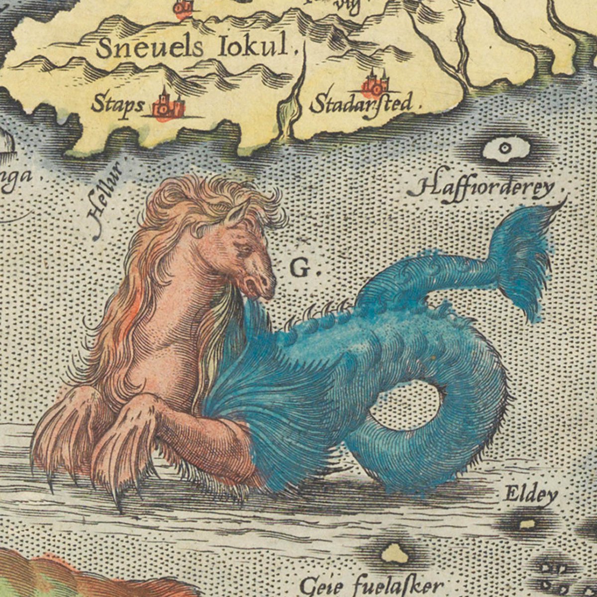 SEA MONSTER 7:The Hroshaulur or sea-horse. It doth the fishermen great hurt and skare.GREAT SKARE.