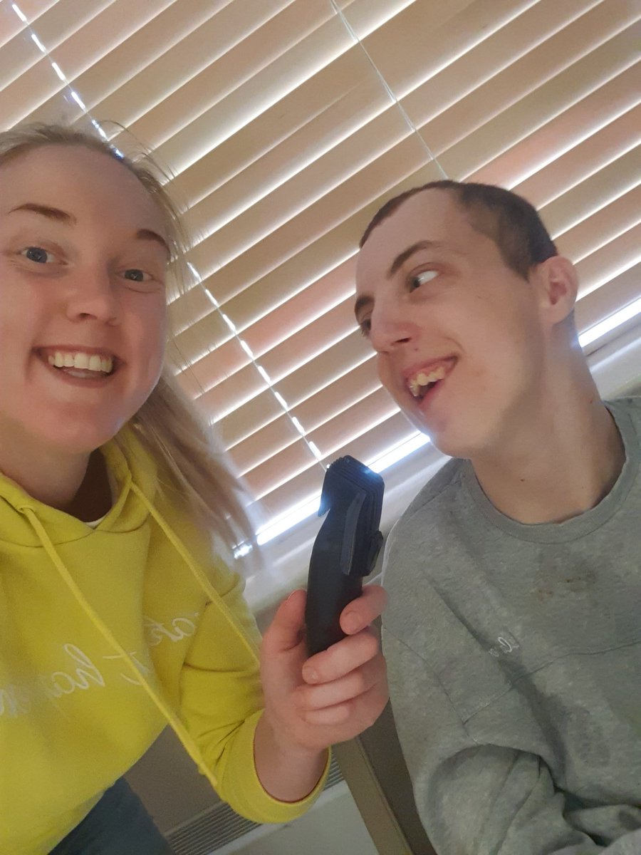 Cascade_Cohen's tweet photo. Carl wanted a spruce up today so asked Sam to trim his beard, eyebrows and his hair... we aren't sure who is braver but the result looks pretty good!! #samthebarber #haircut #springspruceup #freshtrim #enablenotlable #personcenteredcare #autismaware https://t.co/WlnJNWiQ3G