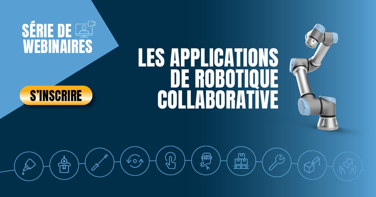 UR_France's tweet photo. 🚨🆕 Universal Robots lance une nouvelle série de webinaires dédiés aux applications des #cobots. 
Pour vous renseigner sur les prochaines dates et les différents thèmes abordés 👉 https://t.co/b7F1uyP42d #WebinairesUniversalRobots https://t.co/XrwLOckk4F