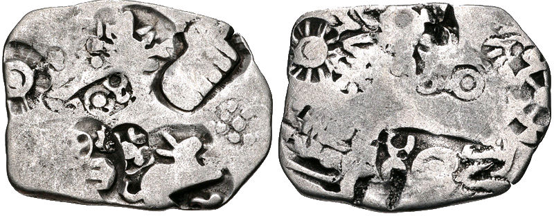 b) Sisunaga Dynasty ( 413-387/382 BCE)Sisunaga, a minister of last ruler of Haryanka dynasty became the ruler circa 413 BCE. He had twin capitals at Pataliputra and at Vaishali.Conquered Avanti and made it a part of Magadha empire.Image of coins of Magadha, 5th Century BCE