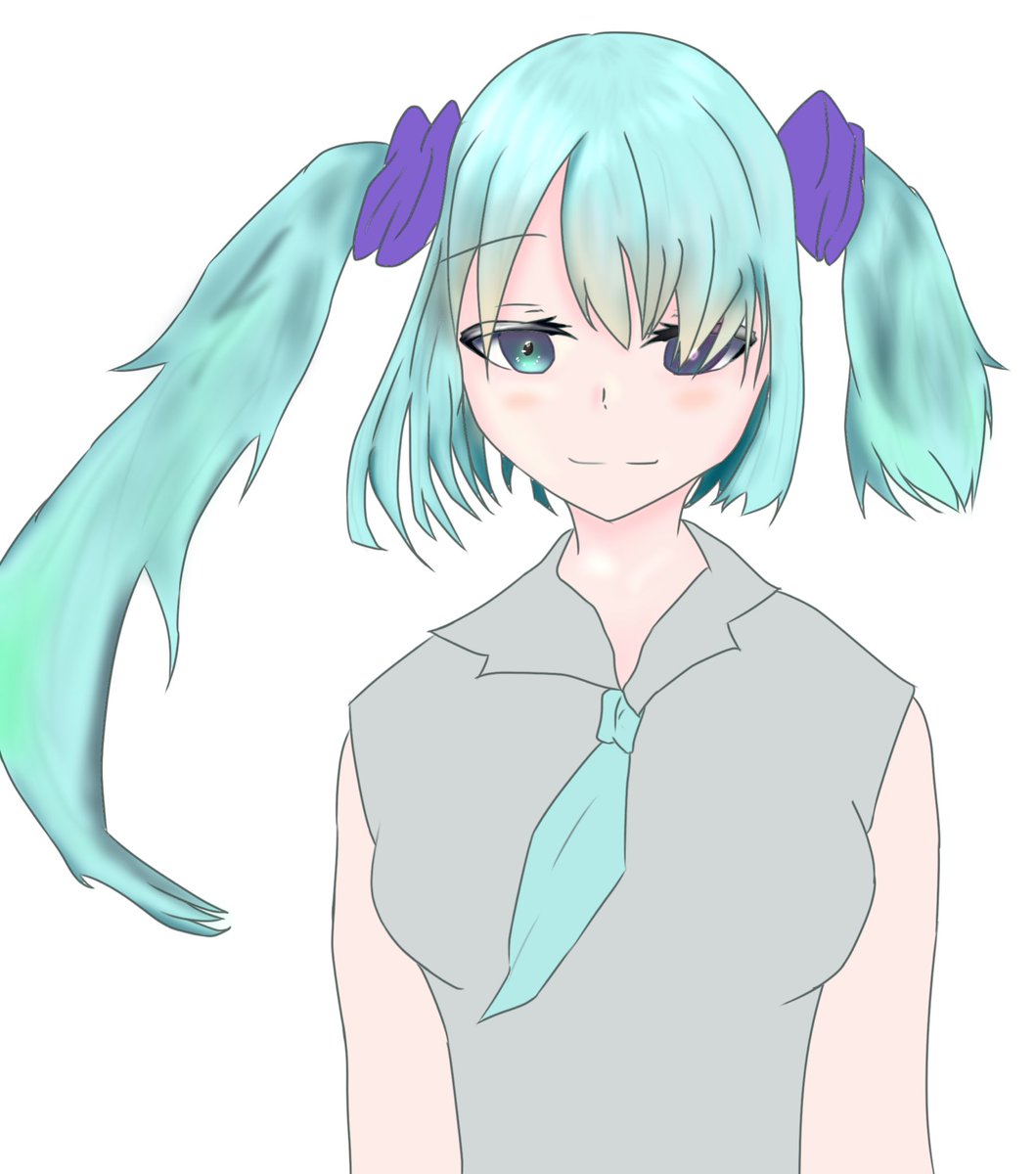 ユー 色塗り練習用にぱぱっと描いた絵が良い調子で進んでるから載っけとこ 初音ミク 描いてみた イラスト好きな人と繋がりたい 初音ミク10周年 あと服とシュシュと細かいところだな ツインテールの結び目はあえて機械っぽいやつにしませんでした