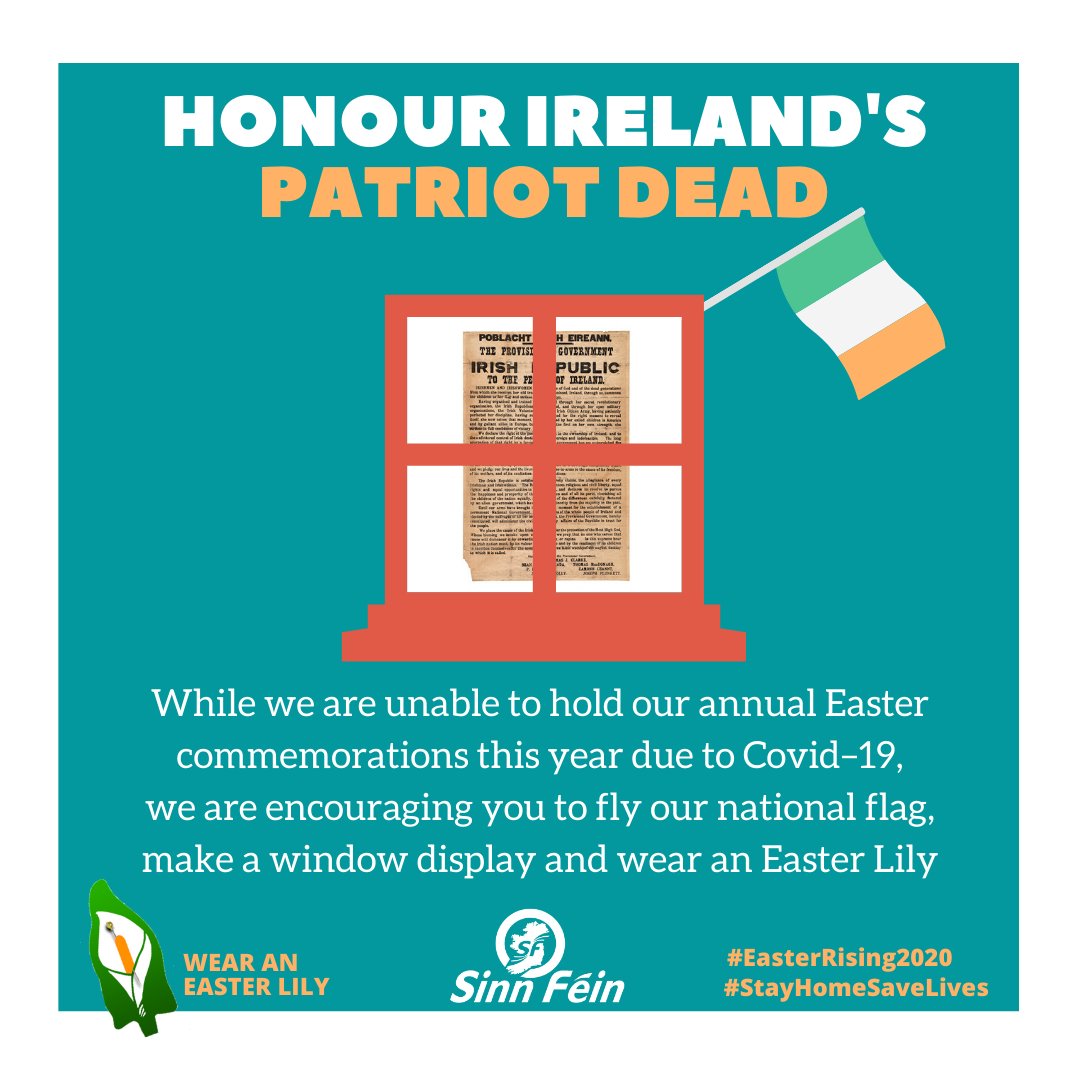 Due to current restrictions, for the first time we are organising an online National Easter Commemoration, 3pm on Easter Sunday LIVE on sinnfein.ie &amp; SF social media

We are also encouraging people to wear an Easter Lily and to put a tricolour in your window or garden