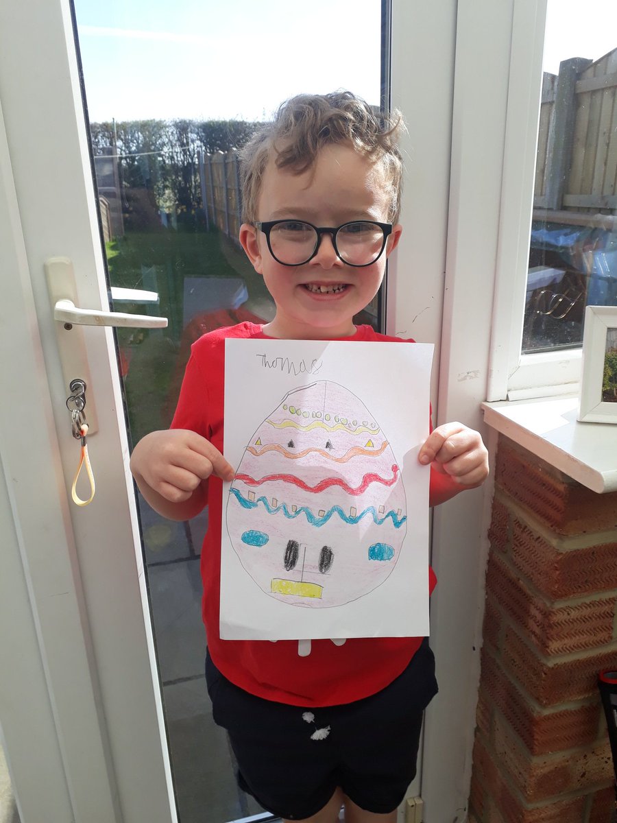 emmawaind's tweet photo. @2Hempland  🥚'egg'cellent try at egg pattern. Thomas says Happy Easter Miss Humphreys. https://t.co/ZI087FA0Kq