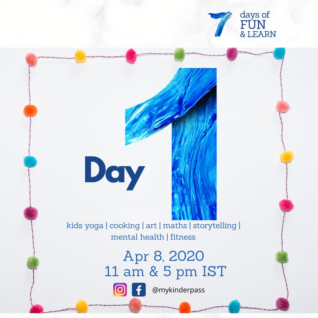 ✨Day 1 of 7 Days of Fun &amp; Learn: Join us tomorrow on our Instagram &amp; Facebook channels <a href="/mykinderpass/">KinderPass</a> at 11 am &amp; 5 pm IST (1:30 pm &amp; 7:30 pm SGT) for fun &amp; learn sessions by Sylvie Lim, Clinical Psychologist, Psych Connect and Pippa Chorley Stories, Children's Book Author.
