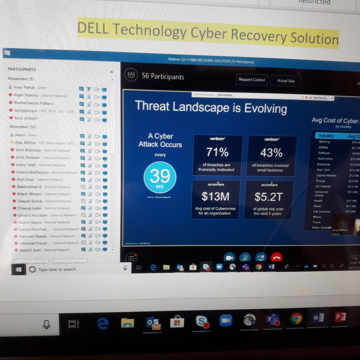 rajtanu's tweet photo. Cyber Recovery #Webinar# Dell Technology# 56 Participants# HCL Technology # Great Partnership#Kahoot https://t.co/dylfUoryZt