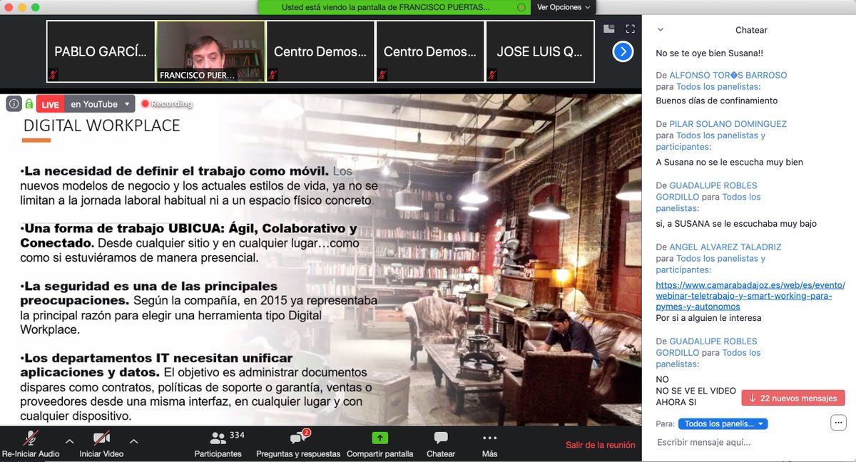 pablogarguez's tweet photo. Aquí estamos otra vez en "camisa, chaqueta y zapatillas" en el #webinar sobre "Nuevas formas de trabajar digitalmente #Covid19" organizado por @ticExtremadura @Junta_Economia @AgendaDigitalEx en videoconferencia con @FEVAL_ #herramientas #ciberseguridad #CompartirDatos #PYMES https://t.co/xuwpND7JGc