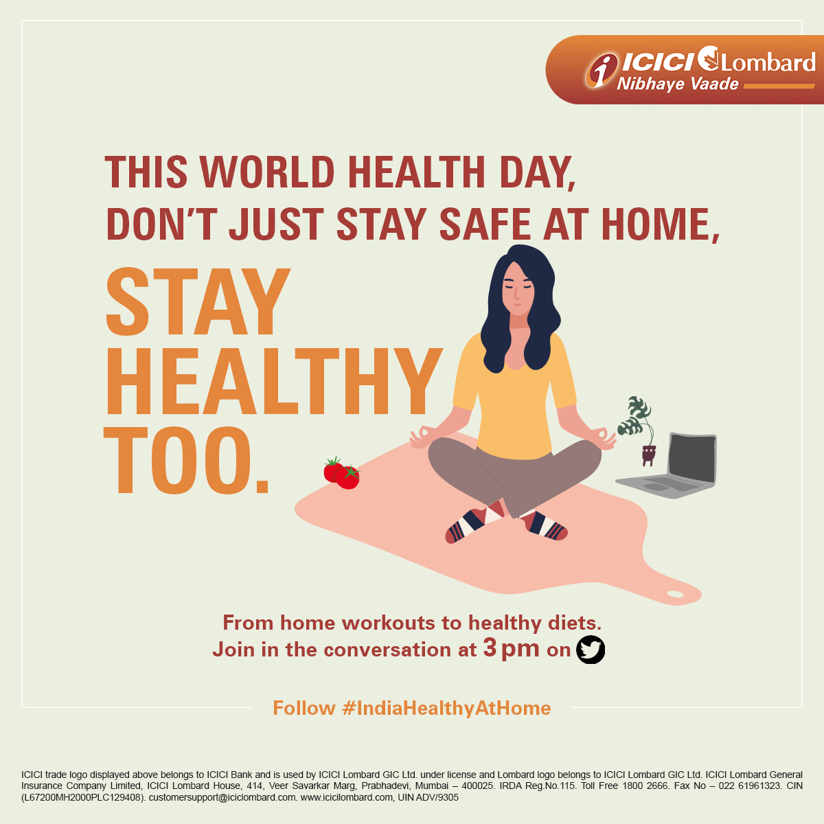 ICICILombard's tweet photo. These are difficult times for all of us. But it’s important to maintain a healthy lifestyle while at home. Look out for this space to know more about healthy habits. From your home-workout to a healthy diet. From cooking to mental wellness.
#IndiaHealthyAtHome
#DoTheDifficult https://t.co/b2rdUJ80X7