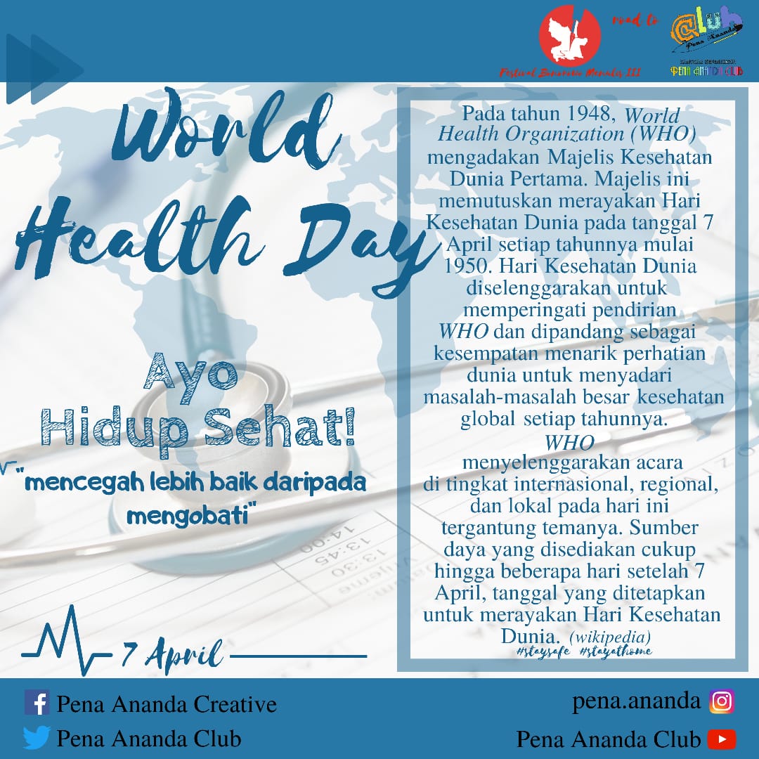 "Mencegah lebih baik daripada mengobati"
Hidup sehat gak mahal kok
#HariKesehatanDunia