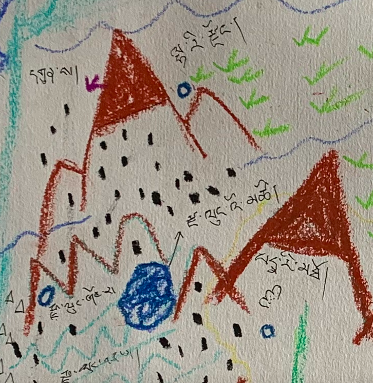 Tseringbum's tweet photo. With face-to-face research suspended, my colleagues and I have resorted to taking "drone-selfies" and making "resource" maps. I know, we are terrible artists! https://t.co/sHgNKYbwif