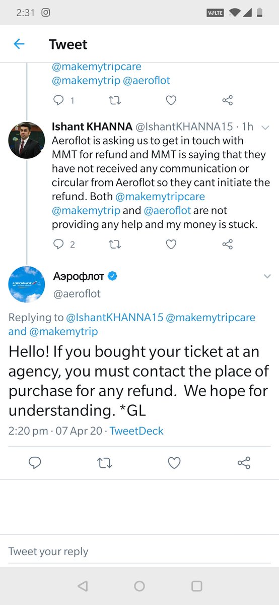 IshantKHANNA15's tweet photo. @makemytrip @makemytripcare Please check the response received from @aeroflot
As per them @makemytrip will give us refund.
@makemytripcare @makemytrip is misguiding us and not providing any clarification. #worstcustomerservice #owesmemoney #neverbookwithMMT

@SatvikDandona https://t.co/MZMtGoksKy