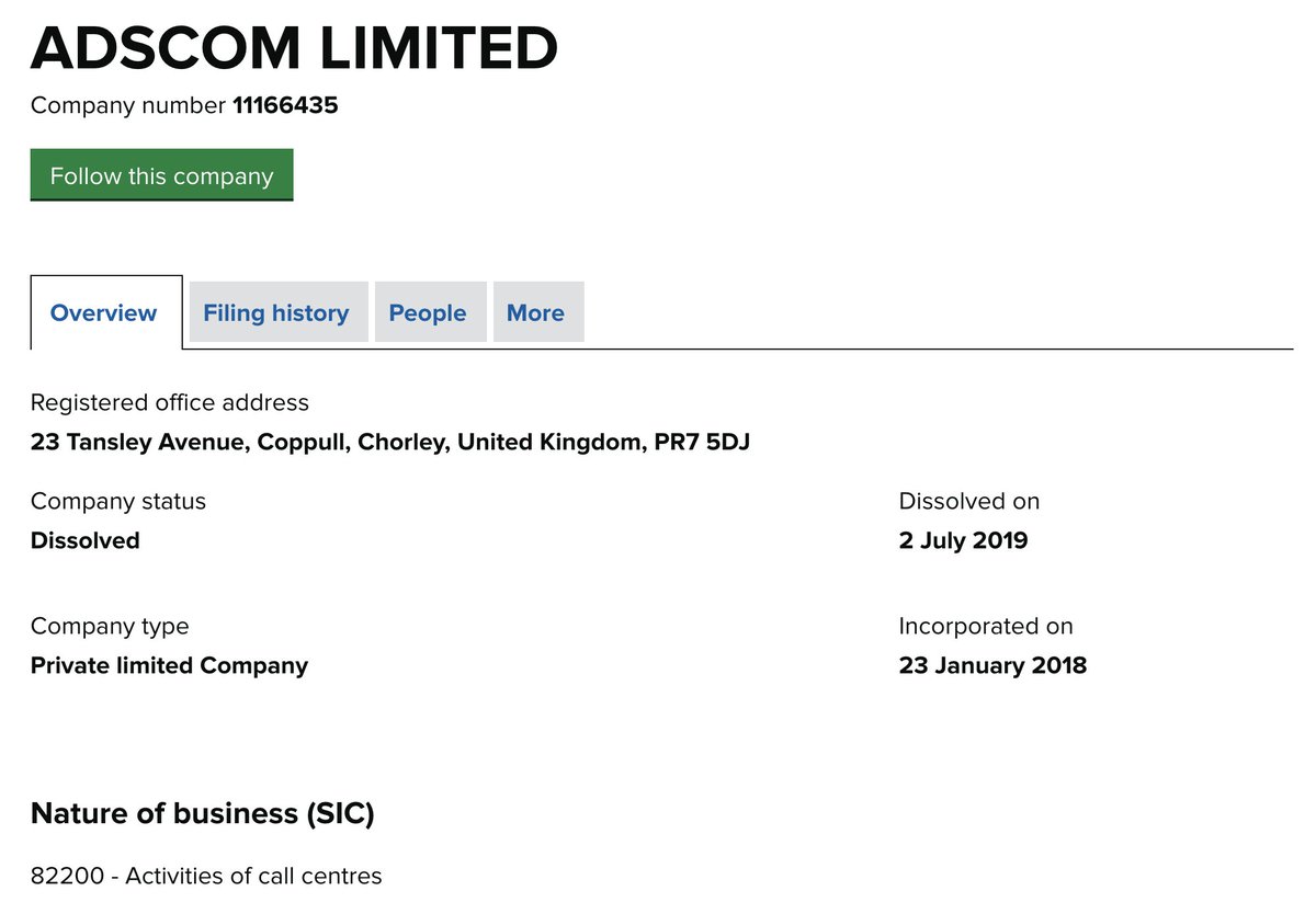 Adscom Ltd was a UK company dissolved on 2 July 2019  https://beta.companieshouse.gov.uk/company/11166435