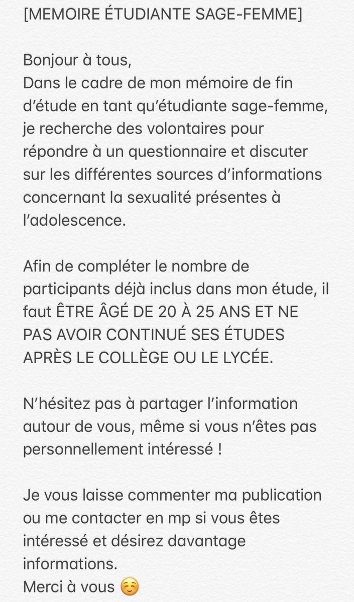 leagarcia___'s tweet photo. MEMOIRE ÉTUDIANTE SAGE-FEMME 

Je recherche des participants alors n’hésite pas à lire mon projet ci dessous ☺️ https://t.co/NN6W6zlS0R