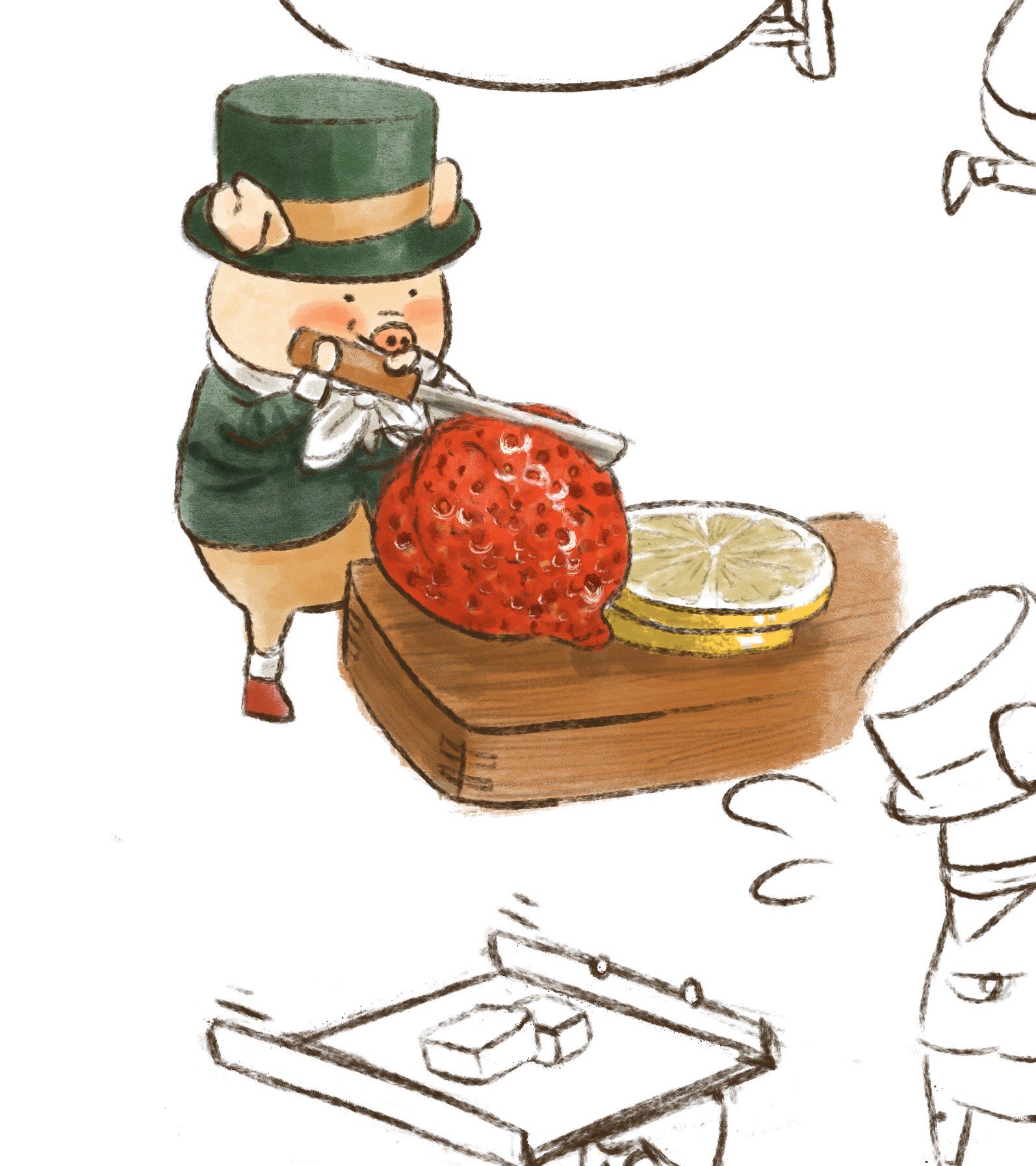 𝓐𝓻𝓽𝓻𝓲𝓮𝓵アトリエル Rie Nakatani 絵本 A Twitter ケーキ作るよ イチゴたくさんいれよう 最近 めっきりすっぱい果物が苦手になってきました 一番好きなのは いちじく 2番は柿 3番は桃 亡くなったおじいちゃんと同じ嗜好になってきたのは