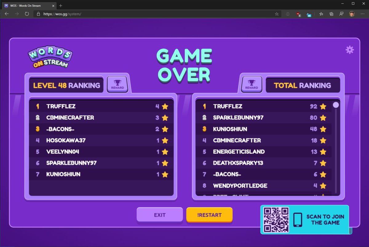 thejeffsquad's tweet photo. Wow! First night with Words On Stream and we got all the way to level 48. 😱Props to the squad for being word wizards. 😎We got news that it will be on the list for SQUAD SATURDAY! Let's gooo. #jeffsquad #wordsonstream https://t.co/0ESqHgwSVA