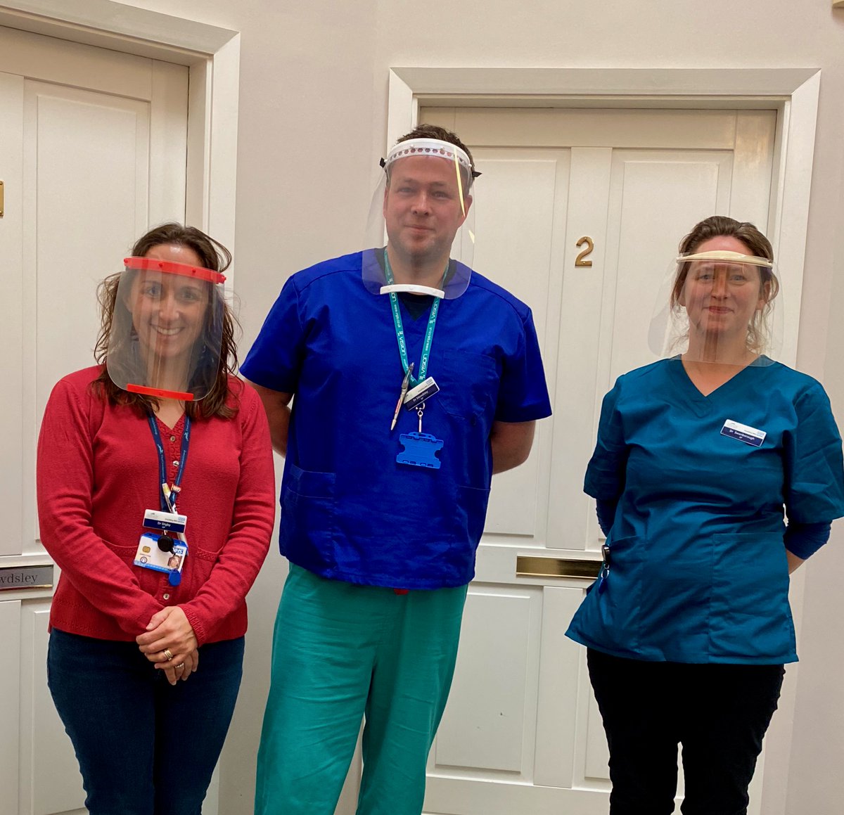 Cirenhealth's tweet photo. More face visors delivered to the surgery today - thank you so much @cirencoll @C3D_design @balcarras for helping to keep our clinical staff safe during #COVID19 #NHS. We will now be able to keep our colleagues in other local surgeries safe too as we share supplies...you are 🌟 https://t.co/Wq357fSULA