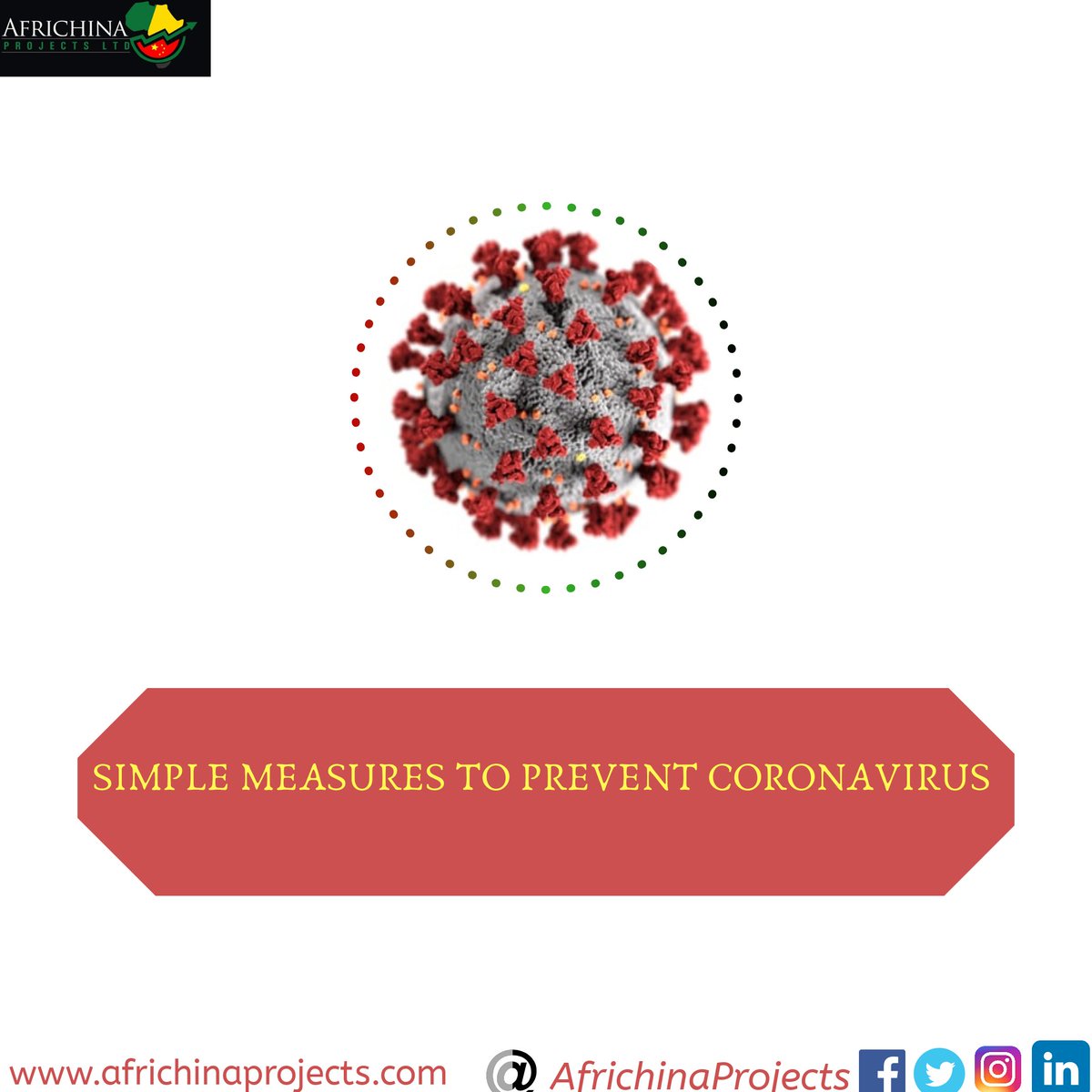 AFRICHINAPROJCT's tweet photo. With the  news of the Coronavirus Pandemic it is important we stay cautious always. Here are some preventive measures to help Contain Coronavirus. 
#COVID19 #StayHomeSaveLives #BeResposible #AfriChina #Africa #China #AfriChinaProjectsCares https://t.co/ercI8UyeDX