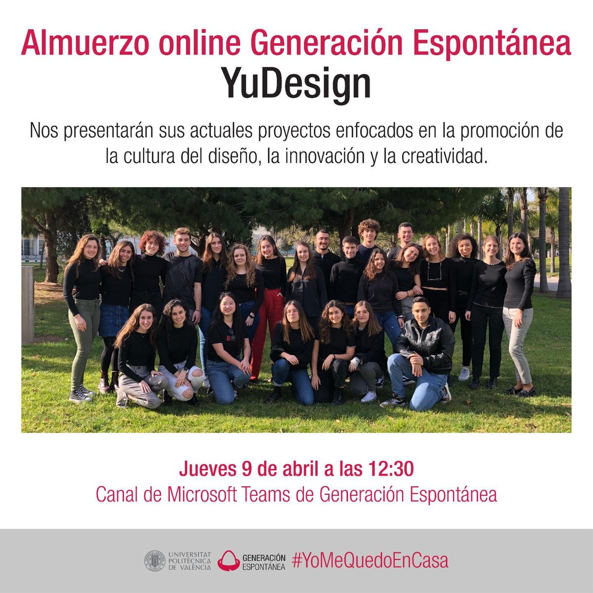 Almuerzo online con <a href="/YUDesignUPV/">YUDesign UPV</a> de #GEUPV 

[Jueves 9 de abril, a las 12:30 h, en el canal de Generación Espontánea en Teams: tiny.cc/0m4lmz]