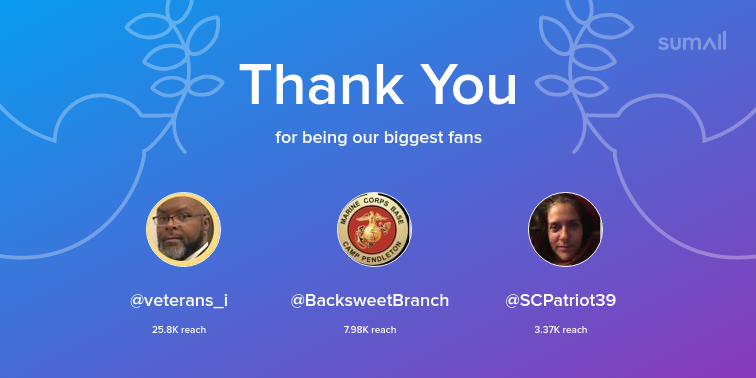 Delriz3's tweet photo. Our biggest fans this week: veterans_i, BacksweetBranch, SCPatriot39. Thank you! via https://t.co/on2HDayh98 https://t.co/rx01V0QsT6