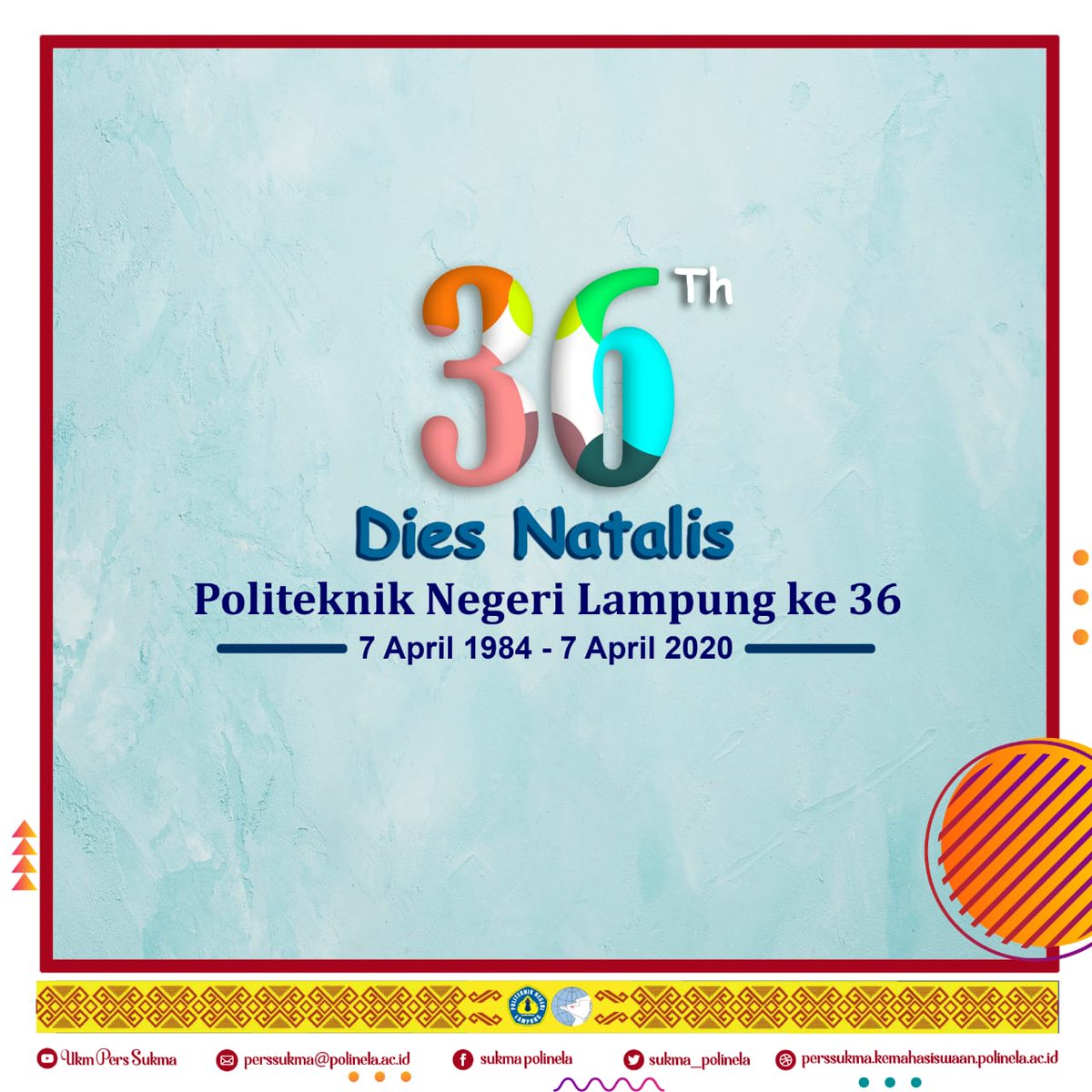 Sukma_Polinela's tweet photo. Kami seluruh keluarga besar UKM Pers Sukma mengucapkan selamat ulang tahun Politeknik Negeri Lampung yang ke-36. 

#diesnatalis 
#ke-36
#Polinela https://t.co/zKsgIv893O