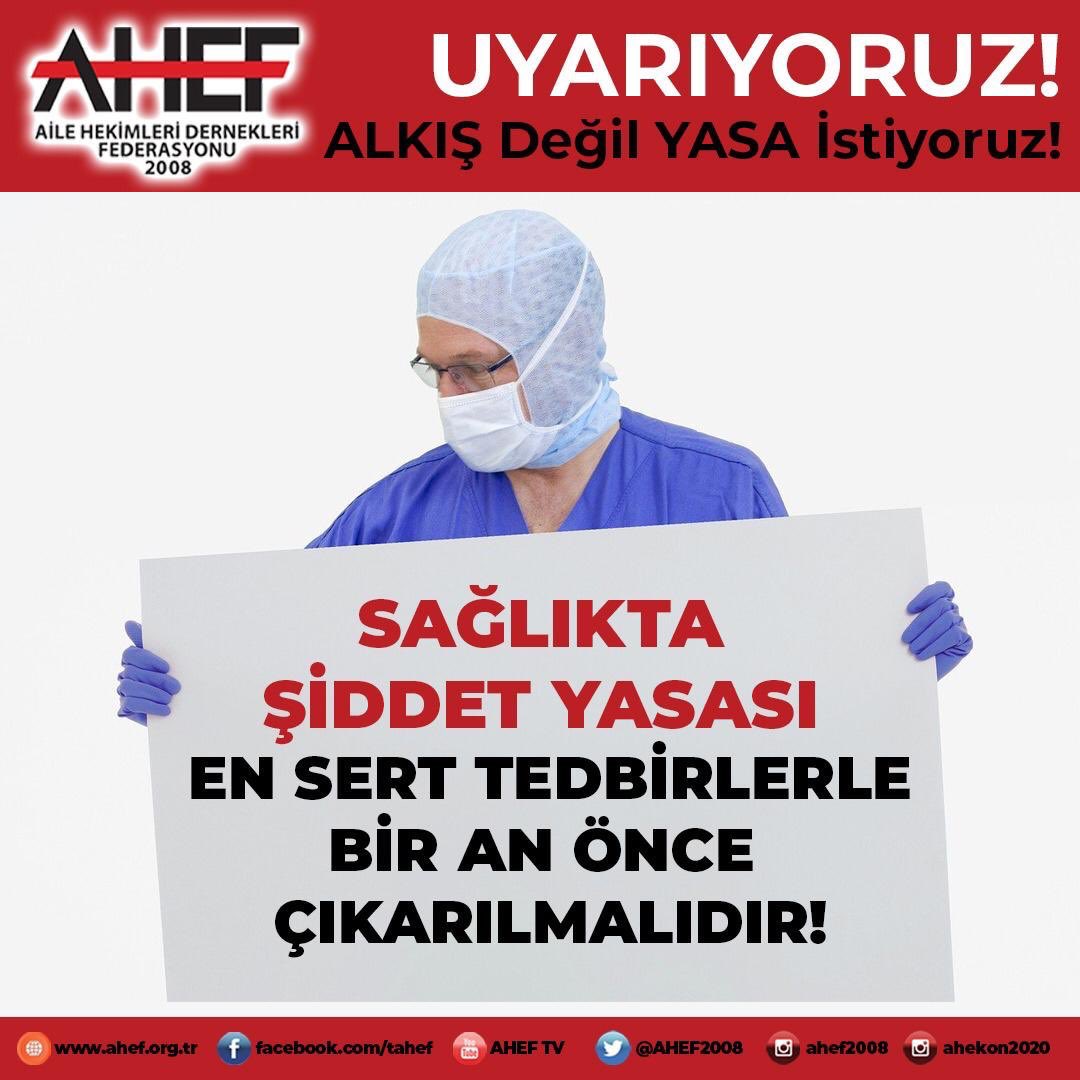 #Sağlıktaşiddetyasasıçıkmalı 
Sağlıkta Şiddet Yasasının İvedilikle Çıkarılmasını Talep Ediyoruz!
Coronavirüsün yayılımını kontrol altında tutmak için her geçen gün yeni tedbirler alınırken, sağlık çalışanları olarak cephenin en önünde görev başındayız. <a href="/saglikbakanligi/">T.C. Sağlık Bakanlığı</a>
