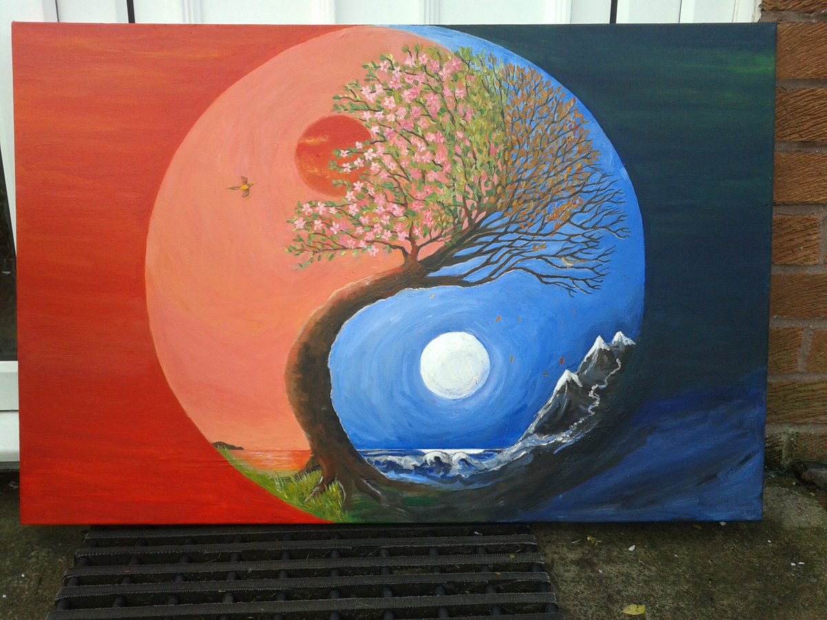 This was a painting I did for someone … they had an idea for a Yin and Yang painting and this was how it ended up … #YinYang - the Chinese pheasant was relevant to it though I can't quite remember why now but it was all to do with it !